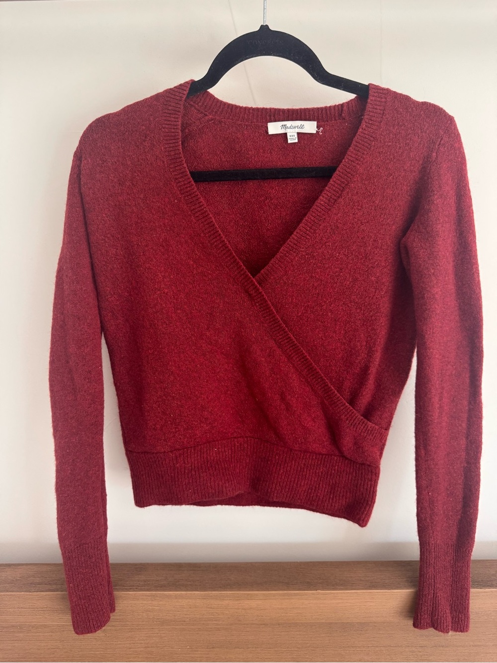 Madewell Faux Wrap Pullover Sweater in Heather Scarlett - Picture 3 of 7